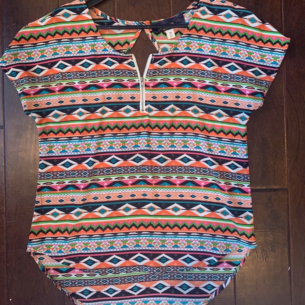 Aztec Hooped Blouse with Keyhole Back